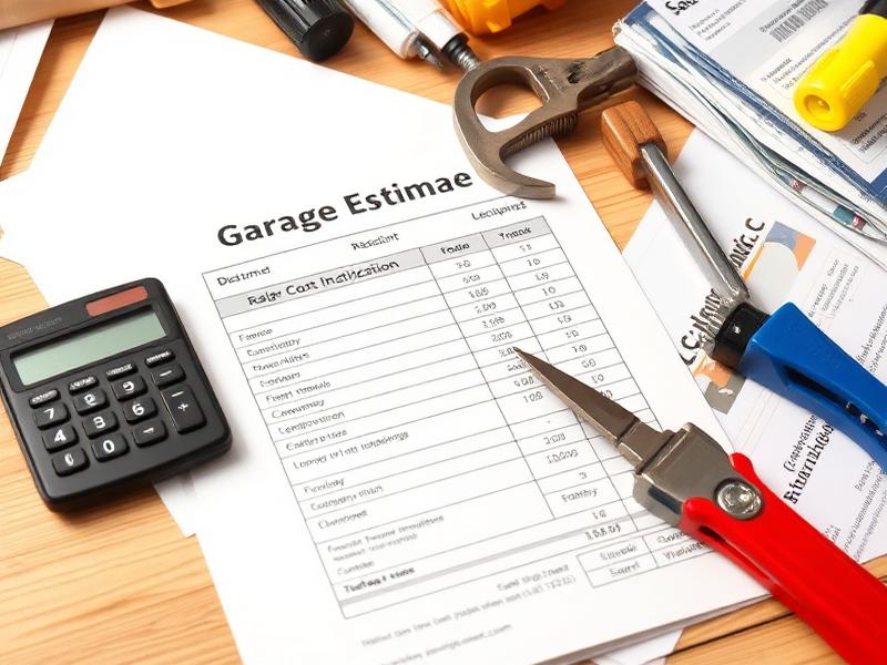 Garage door repair cost estimate document with calculator and tools